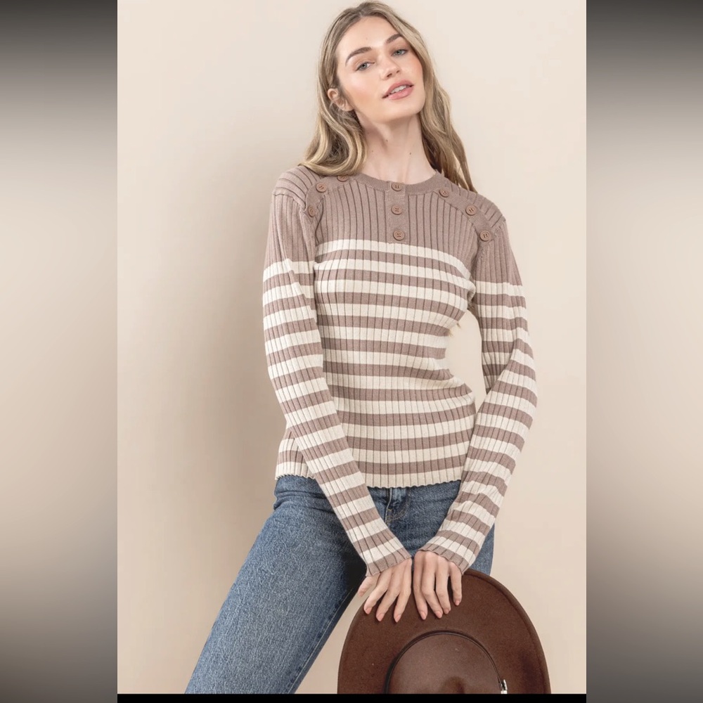 Fabulous Contrast Stripped Henley knit Sweater